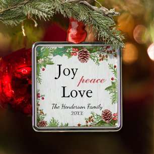 Rustige familie Joy Peace Love Kerstmis Metalen Ornament