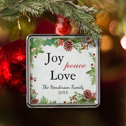 Rustige familie Joy Peace Love Kerstmis Metalen Ornament