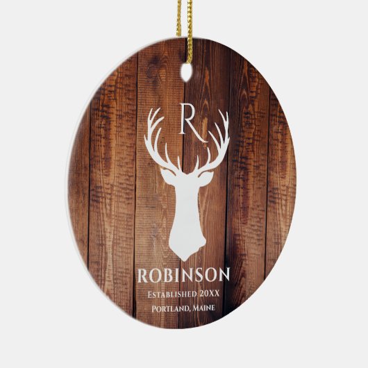 Rustige Familie Monogram Geheel Gepiekt Der Antler Keramisch Ornament (Rechts)