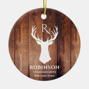 Rustige Familie Monogram Geheel Gepiekt Der Antler Keramisch Ornament