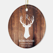 Rustige Familie Monogram Geheel Gepiekt Der Antler Keramisch Ornament (Links)