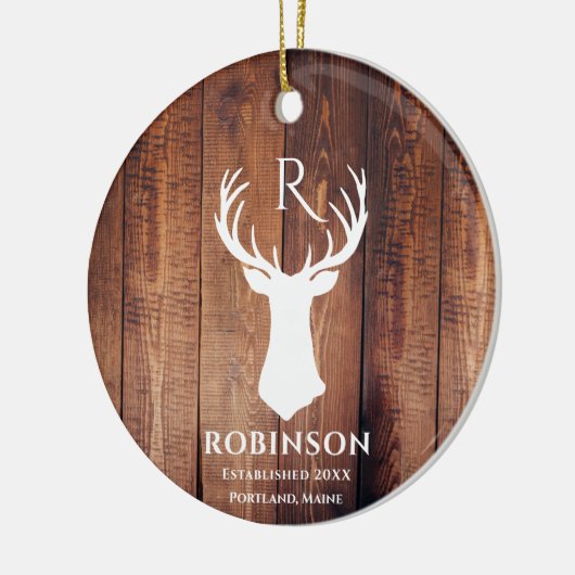 Rustige Familie Monogram Geheel Gepiekt Der Antler Keramisch Ornament (Links)