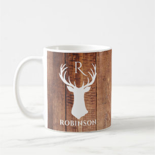 Rustige Familie Monogram Houtenstijl Deer Antler Koffiemok