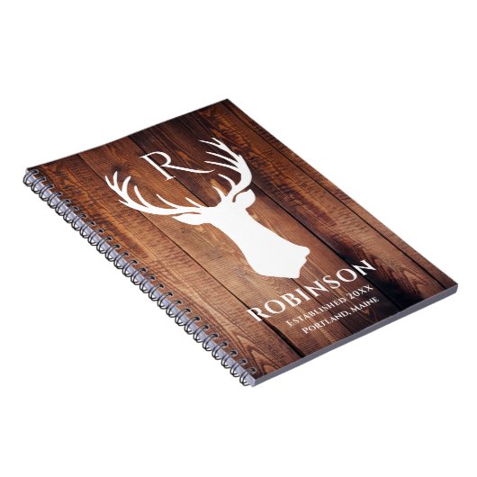 Rustige Familie Monogram Naam Hout Deer Antler Notitieboek (Rechterzijde)