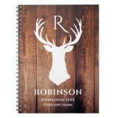 Rustige Familie Monogram Naam Hout Deer Antler Notitieboek (Voorkant)