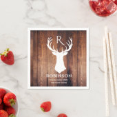 Rustige Familie Monogram Naam Hout Deer Antler Servet (Insitu)