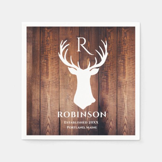 Rustige Familie Monogram Naam Hout Deer Antler Servet (Voorkant)