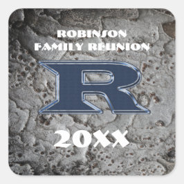 Rustige Familie reunion Bold Blue Letter R Monogra Vierkante Sticker