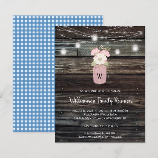 Rustige Familie Reunion Mason Jar Lights Boho Flor Kaart (Voorkant / Achterkant)