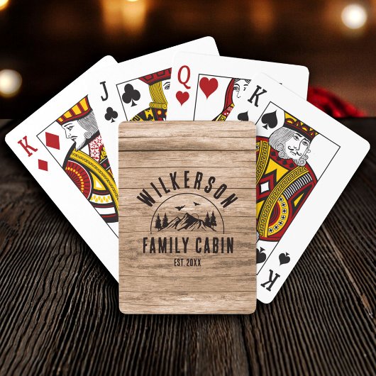 Rustige familienaam Cabin Cottage Lodge Retro Wood Pokerkaarten