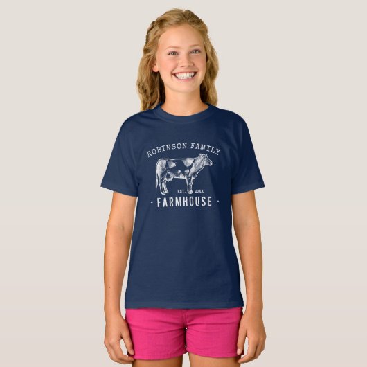 Rustige familienaam Farmhouse Dairy Milk Koe T-shirt (Voorkant volledig)