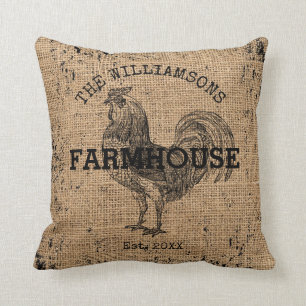 Rustige familienaam Farmhouse Rooster Kussen