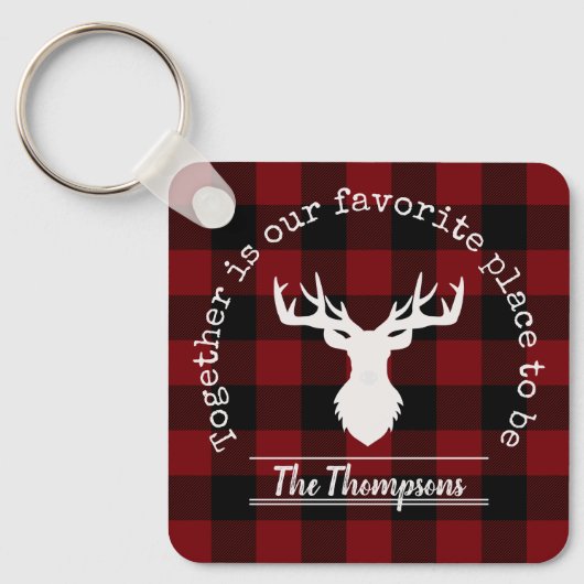 Rustige familienaam Rood- en Zwarte Buffalo Pset Sleutelhanger (Voorkant)