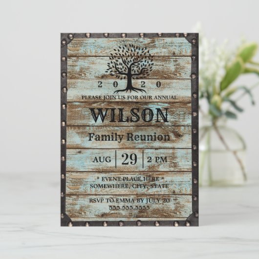 Rustige familiereünie Barn Wood Familieboom Kaart (Staand voorkant)