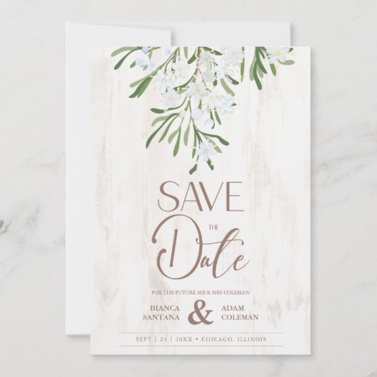 Rustige Fancy botanische vertakkingen Houtachtergr Save The Date (Voorkant)