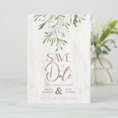 Rustige Fancy botanische vertakkingen Houtachtergr Save The Date (Staand voorkant)