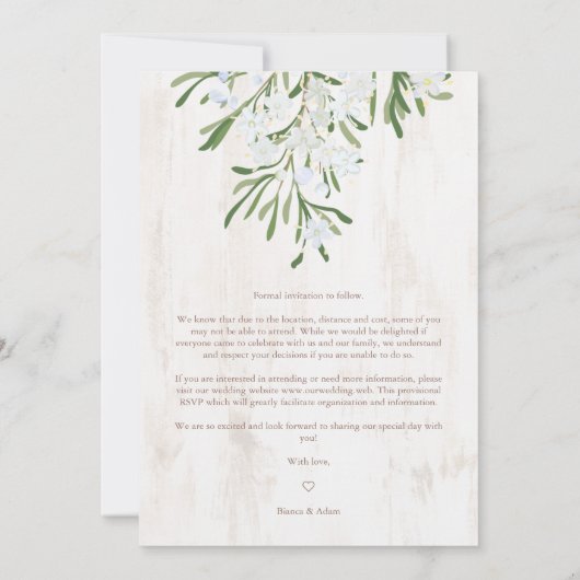 Rustige Fancy botanische vertakkingen Houtachtergr Save The Date (Achterkant)