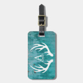 Rustige Farmhouse Antlers & Blauwgroen Rusted Meta Bagagelabel (Voorkant verticaal)