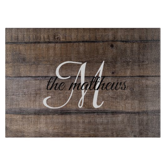 Rustige Farmhouse Barn Wood Monogram Name Custom Snijplank (Voorkant)