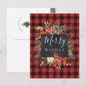 Rustige Farmhouse Black Red Check Pset-kerstmis Briefkaart (Voorkant / Achterkant)