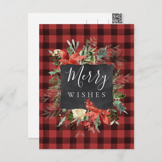 Rustige Farmhouse Black Red Check Pset-kerstmis Briefkaart (Voorkant / Achterkant)