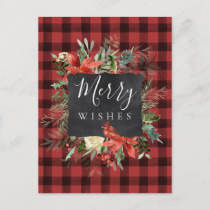 Rustige Farmhouse Black Red Check Pset-kerstmis Briefkaart