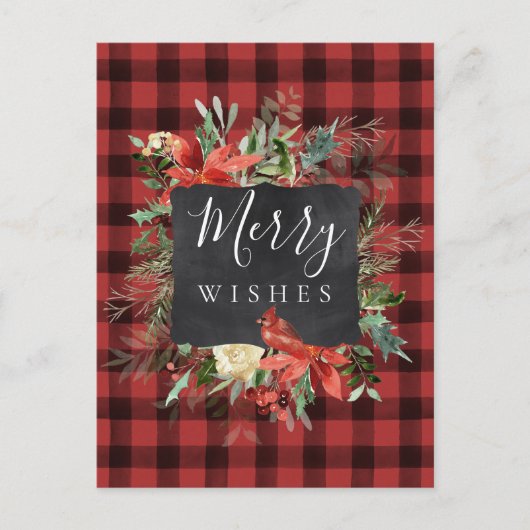 Rustige Farmhouse Black Red Check Pset-kerstmis Briefkaart (Voorkant)