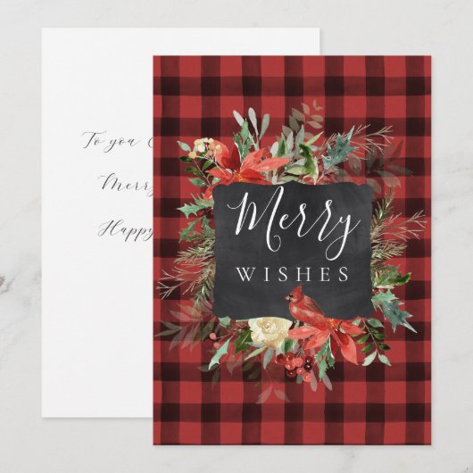 Rustige Farmhouse Black Red Check Pset-kerstmis Feestdagenkaart (Voorkant / Achterkant)