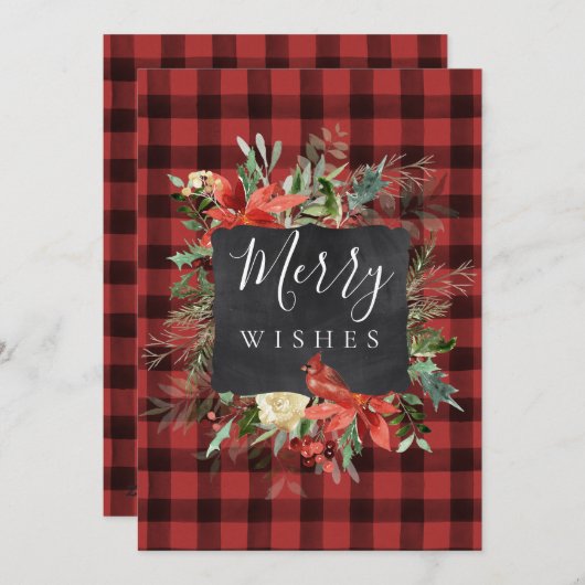 Rustige Farmhouse Black Red Check Pset-kerstmis Feestdagenkaart (Voorkant / Achterkant)