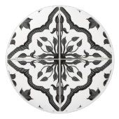 Rustige Farmhouse Black White Foliage Tile Pattern Keramische Knop (Voorkant)