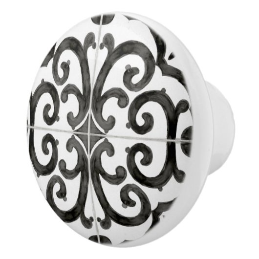 Rustige Farmhouse Black White Tile Pattern Decor Keramische Knop (Rechts)