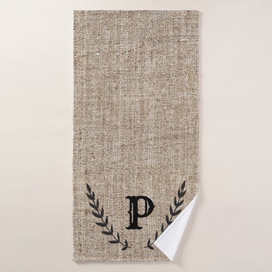 Rustige Farmhouse Burlap & Black Botanical Laurel Bad Handdoek (Badhanddoek)