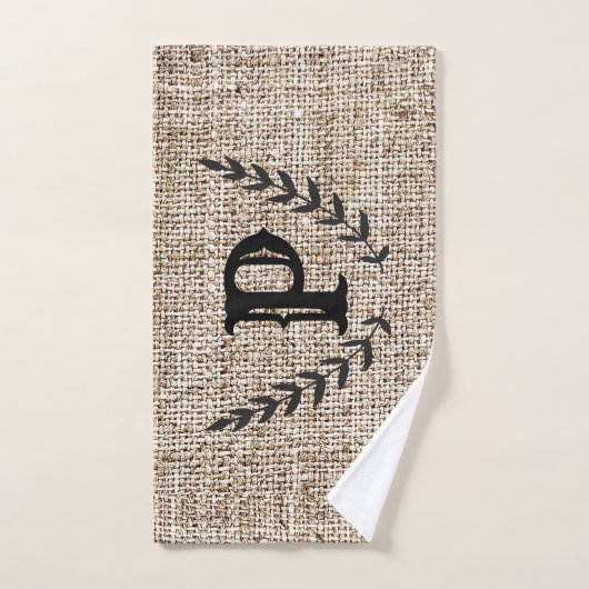 Rustige Farmhouse Burlap & Black Botanical Laurel Bad Handdoek (Handdoek)