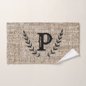 Rustige Farmhouse Burlap & Black Botanical Laurel Bad Handdoek (Handdoek)