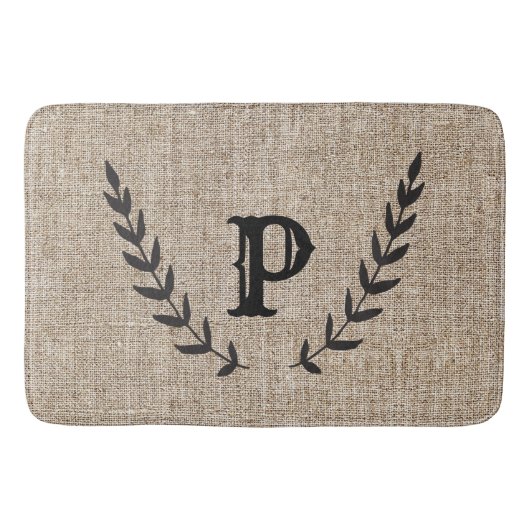 Rustige Farmhouse Burlap & Black Botanical Laurel Badmat (Voorkant)