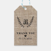 Rustige Farmhouse Burlap & Black Botanical Laurel Cadeaulabel (Voorkant)