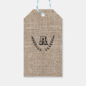 Rustige Farmhouse Burlap & Black Botanical Laurel Cadeaulabel (Achterkant)