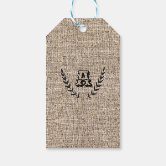 Rustige Farmhouse Burlap & Black Botanical Laurel Cadeaulabel (Achterkant)