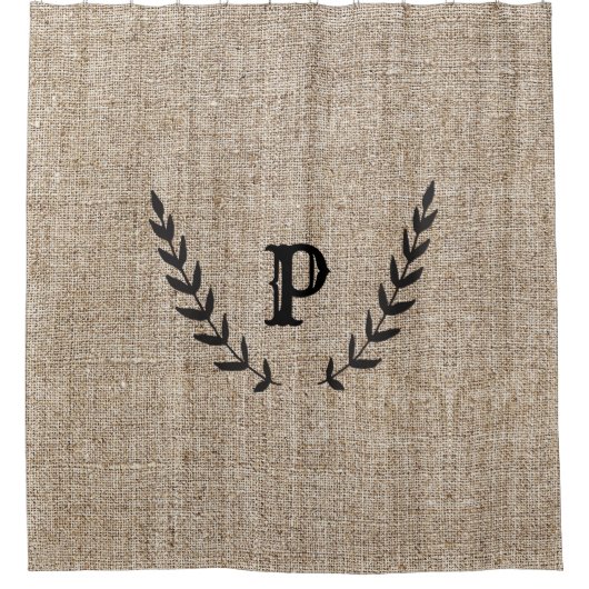 Rustige Farmhouse Burlap & Black Botanical Laurel Douchegordijn (Voorkant)