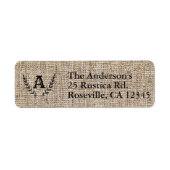 Rustige Farmhouse Burlap & Black Botanical Laurel Etiket (Voorkant)