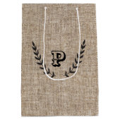 Rustige Farmhouse Burlap & Black Botanical Laurel Medium Cadeauzakje (Achterkant)