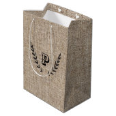 Rustige Farmhouse Burlap & Black Botanical Laurel Medium Cadeauzakje (Achterkant Gekanteld)