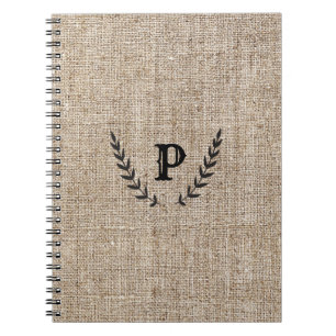 Rustige Farmhouse Burlap & Black Botanical Laurel Notitieboek