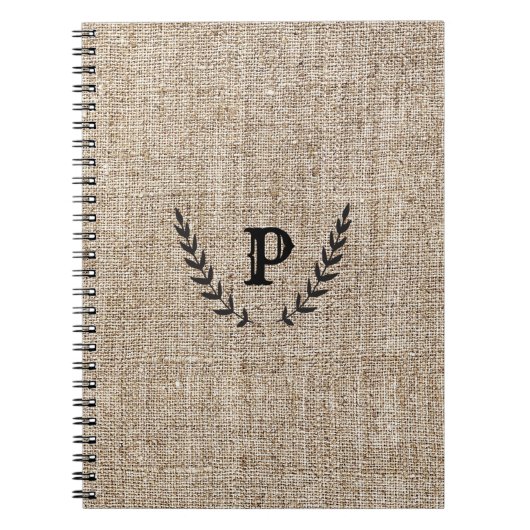 Rustige Farmhouse Burlap & Black Botanical Laurel Notitieboek (Voorkant)