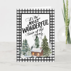 Rustige Farmhouse Cabin Black White, kerstmis Feestdagen Kaart