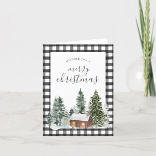 Rustige Farmhouse Cabin Black White, kerstmis Feestdagen Kaart