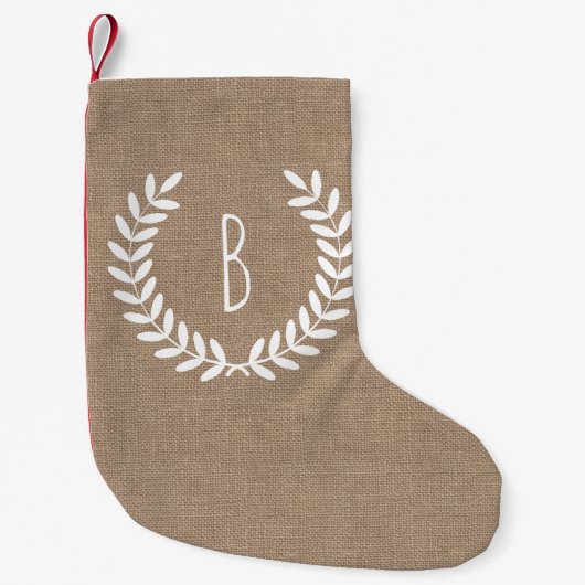 Rustige Farmhouse Country Laurels Faux Burlap Kleine Kerstsok (Voorkant)