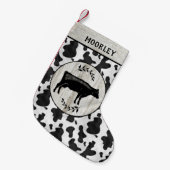 Rustige Farmhouse Cow Koeienhuid Wood Aangepaste n Kleine Kerstsok (Voorkant (Hangend))