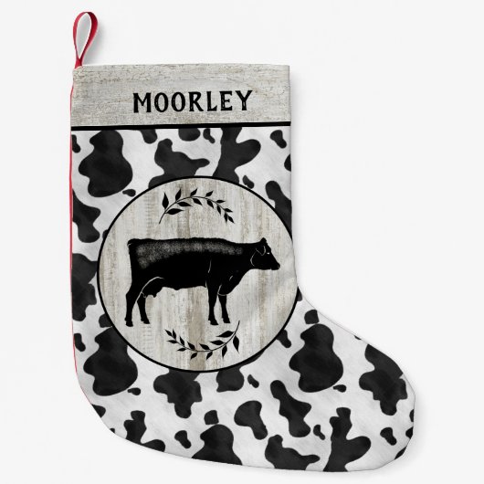 Rustige Farmhouse Cow Koeienhuid Wood Aangepaste n Kleine Kerstsok (Voorkant)
