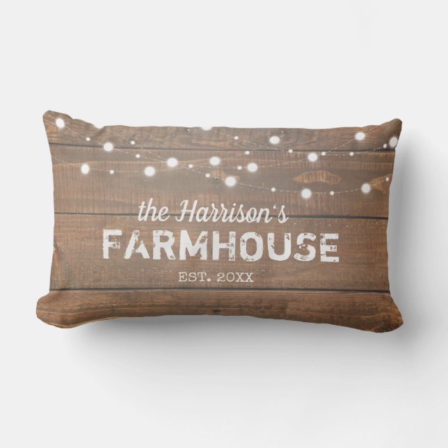 Rustige Farmhouse Custom Family Name Lumbar Pillow Kussen (Voorkant)